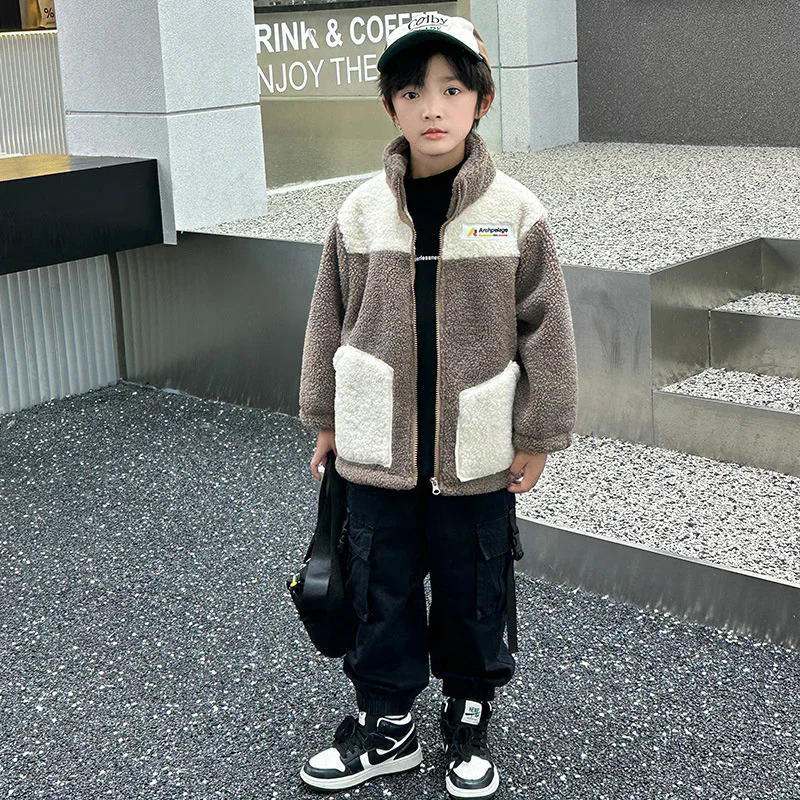 Thumbnail: Girls Lambwool Thick Jackets Autumn Winter Warm Outerwear Kids Casual Plus Velve