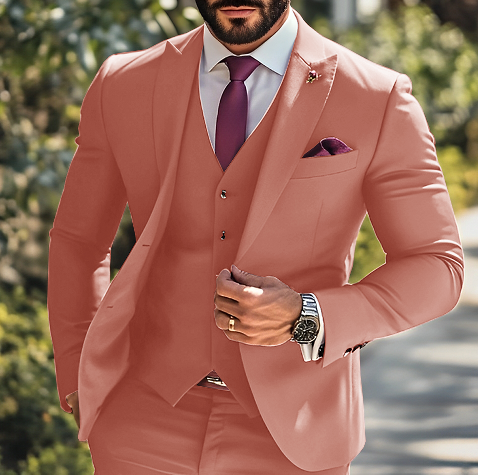 Thumbnail: Burgundy Formal Boys Suit 3 Piece Set Business Outfit Men Wedding Groom Tuxedo X