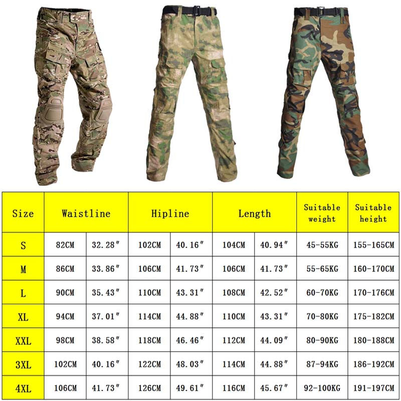 Thumbnail: Men Pants+Knee Pads Tactical Combat Cargo Clothes Camouflage Breathable Pants Wa