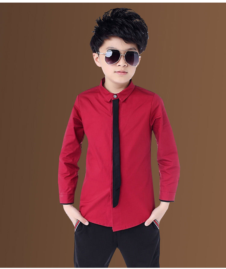 Thumbnail: Hot Sale Boy's Red Shirts Spring Autumn Classic Solid White  Chinldren Tops Cott