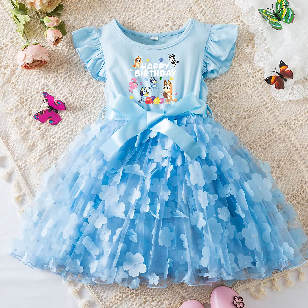 Thumbnail: Bluey Girls Summer Dress Cartoon Bow Tutu Dress 3D Butterfly Cute Cotton Party C