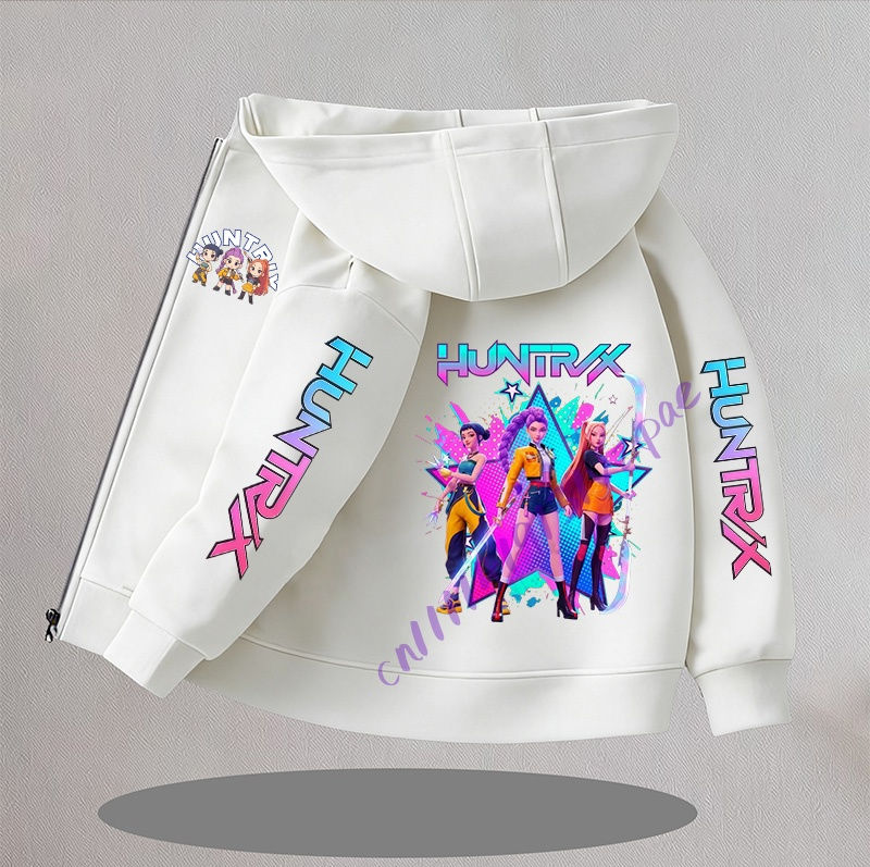 Thumbnail: K-pop Demon Hunters Hooded Coat for Children Anime Cartoon Fashion Zip Jacket Bo