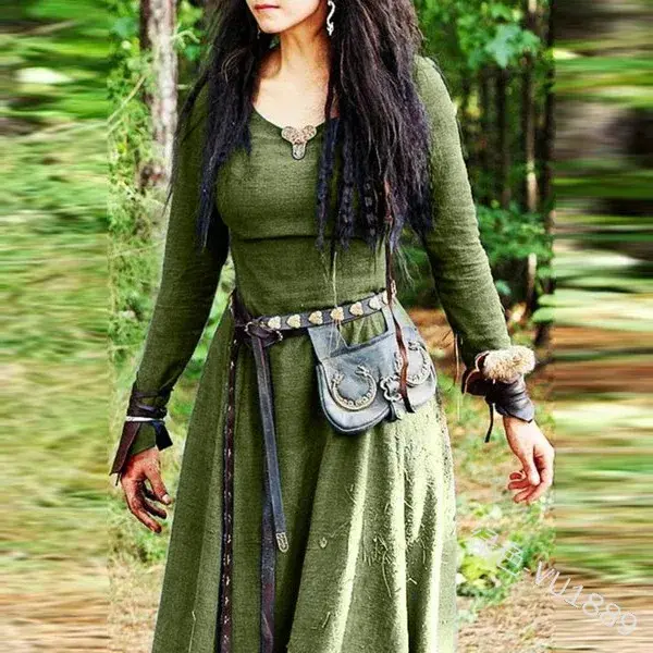 Thumbnail: LisdinoMedieval Dress Women Long Sleeve Maxi Robe Vintage Fairy Elven Dress Rena