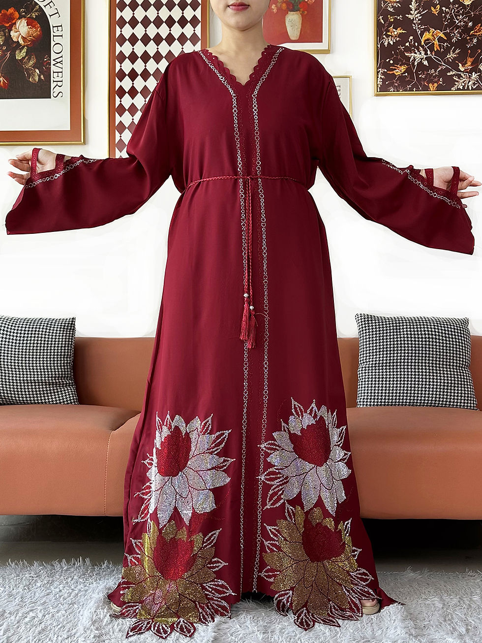 Thumbnail: New 2026 Muslim Party Dress Chiffon Diamond Long Sleeve Casual Clothing African 
