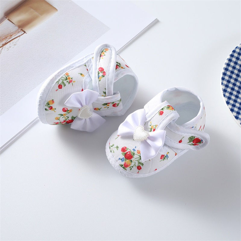 Thumbnail: 0-18months Baby Girls Flat Shoes Soft Sole Bowknot Flower Print Non-Slip Shoes F