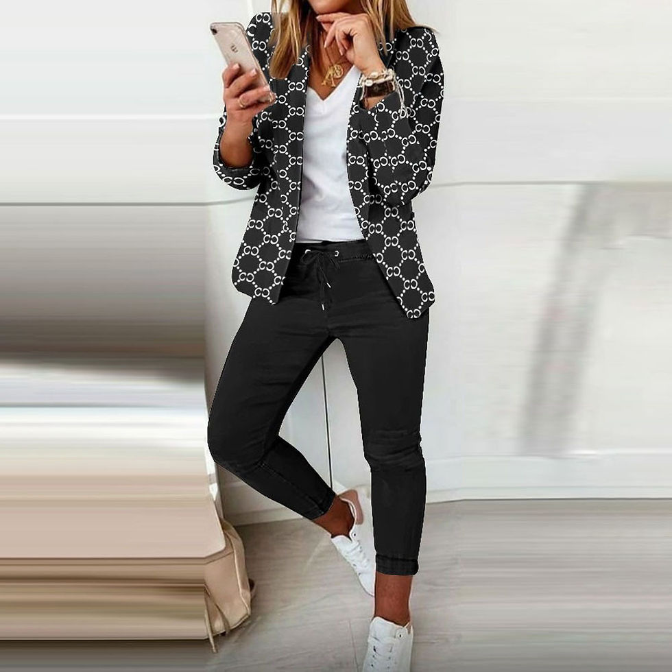 Thumbnail: Two Piece Sets Women Pant Set Print Full Sleeve Blazers Coats Open Stitch Slim F