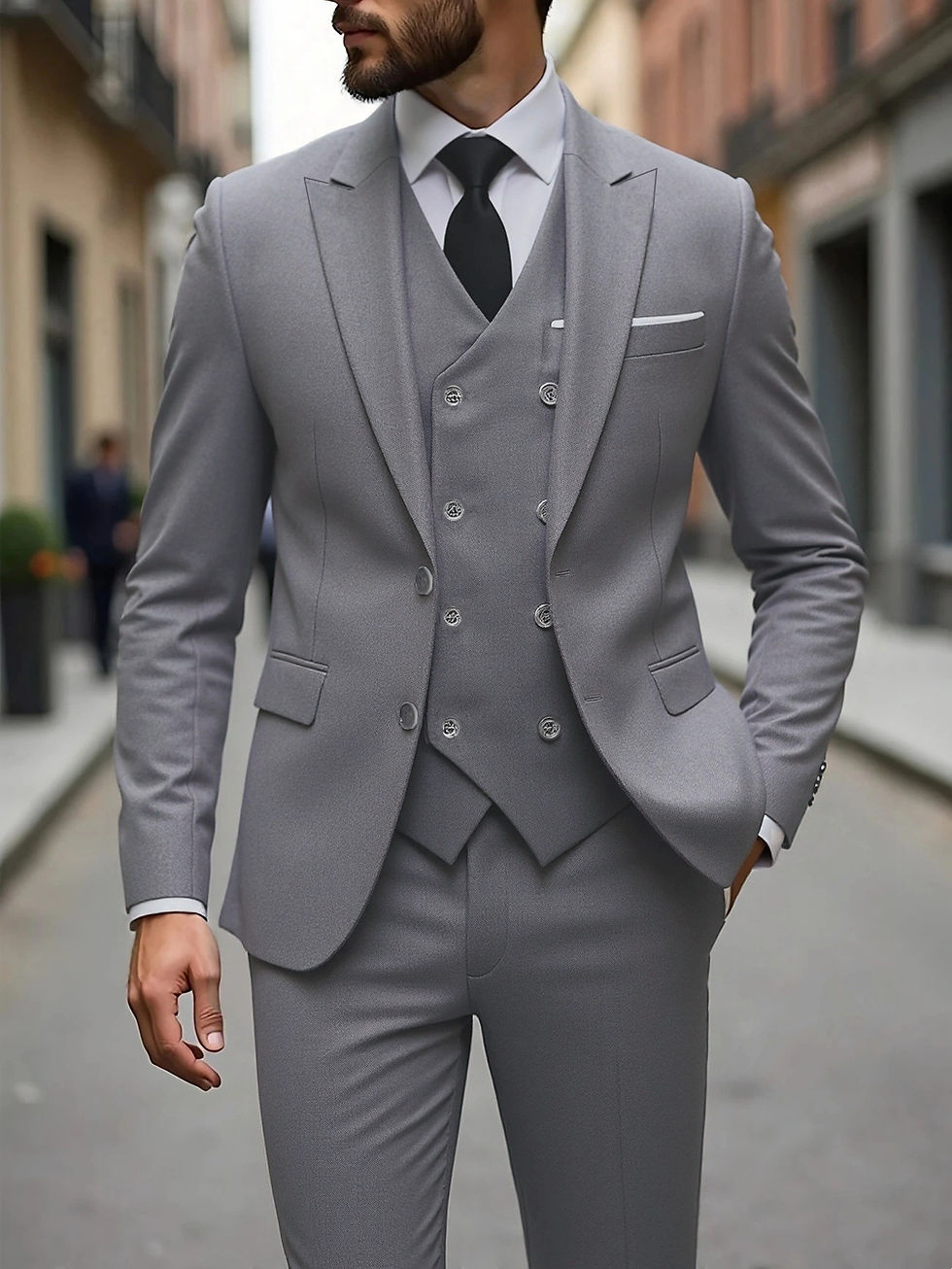 Thumbnail: Classic Wedding Tuxedos Slim Fit Bridegroom For Men 3 Pieces Groomsmen Suit Male
