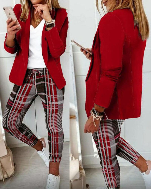 Thumbnail: Two Piece Sets Women Pant Set Print Full Sleeve Blazers Coats Open Stitch Slim F
