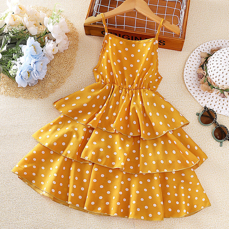 Thumbnail: Princess Dress for Kids 4-12 Years Summer Polka Dot Cake Dress For Girls Formal 