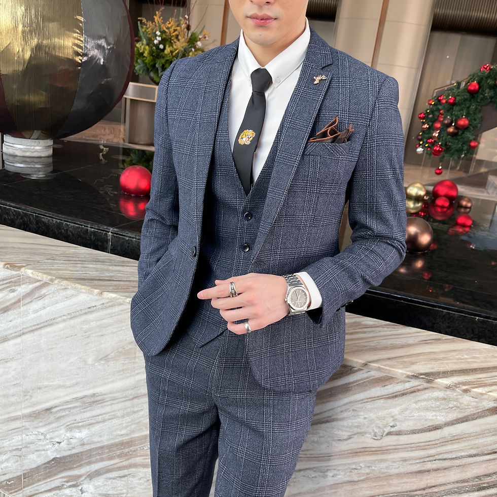 Thumbnail: British Korean Style High Quality Modified Plaid Three-Piece Suit for Men - Styl