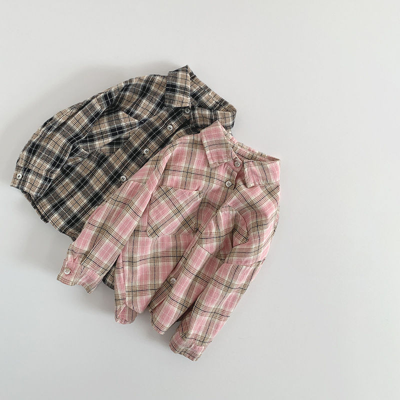 Thumbnail: Spring and Autumn Boys' Checkered Shirt Korean Edition Loose Casual Long Sleeve 