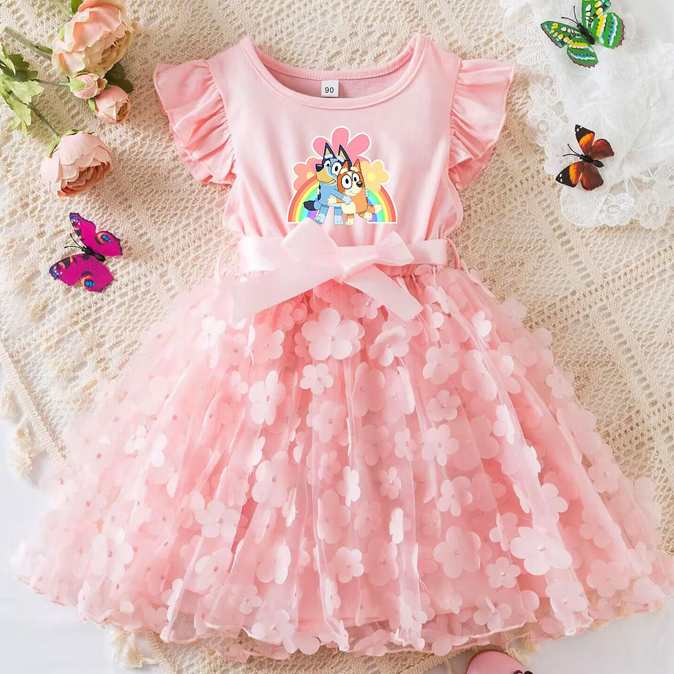 Thumbnail: Bluey Girls Summer Dress Cartoon Bow Tutu Dress 3D Butterfly Cute Cotton Party C