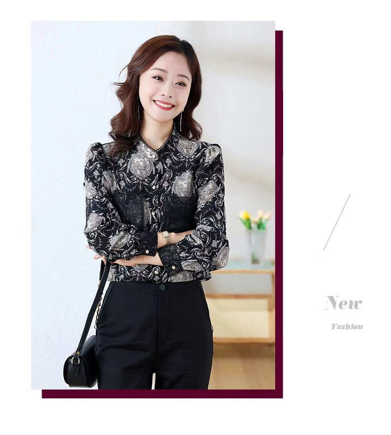 Thumbnail: Shirts for Women in Spring Autumn New Style Printed Satin Stylish Slim Fashion C