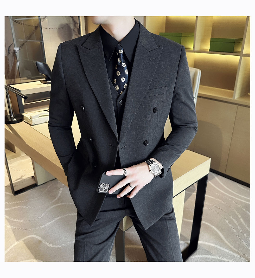 Thumbnail: M-6XL Blazer Vest Pants High -end Brand Gray Black Men's Casual Business Double 