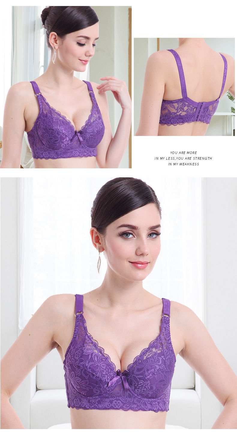 Thumbnail: Hot Full cup thin underwear small bra plus size wireless adjustable lace Women's