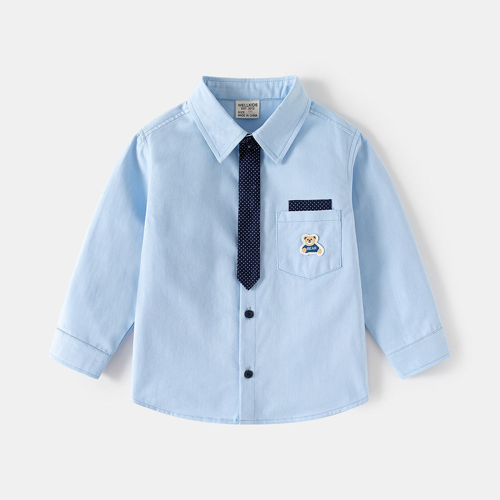 Thumbnail: ircomll Boys' Long Sleeved Shirt Tie T-Shirt Children's College Style Cotton Shi