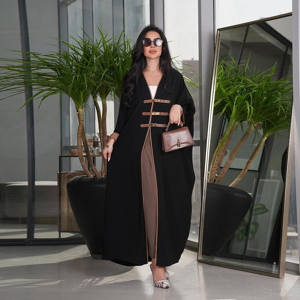 Thumbnail: Islamic Ladies Fashion Long Sleeve Black White Open Abaya Dress Dubai Turkey Ram
