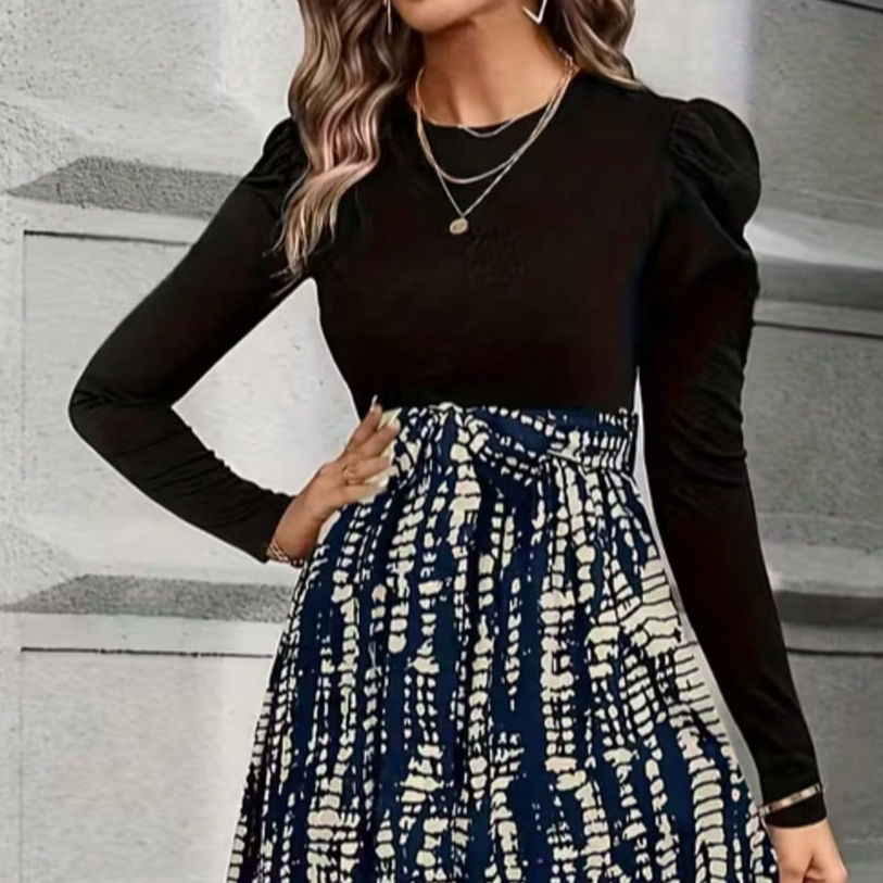 Thumbnail: Ladies' casual and elegant four season style bubble sleeves adjustable waistband
