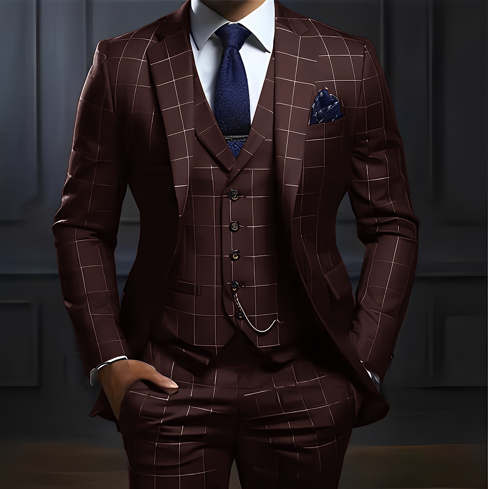 Thumbnail: Plaid Men's suit 3 piece Suit Formal Business Work Clothes Party Groom Wedding T