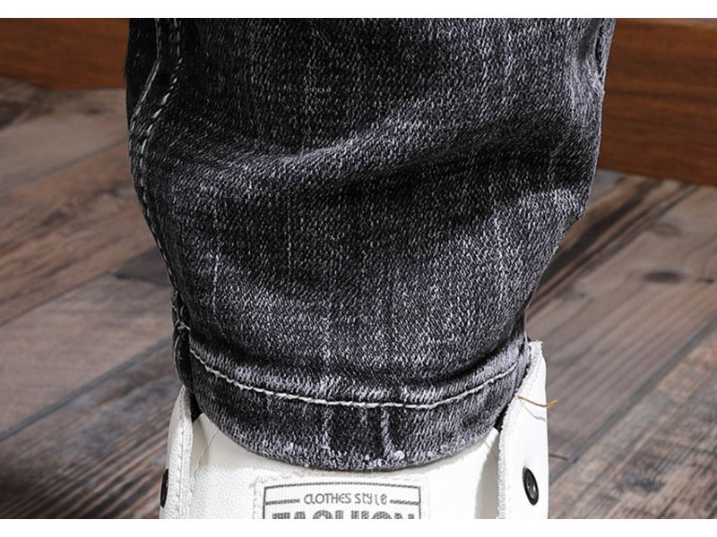 Thumbnail: Italian Style Fashion Men Jeans Retro Black Gray Slim Fit Ripped Jean Men Stretc