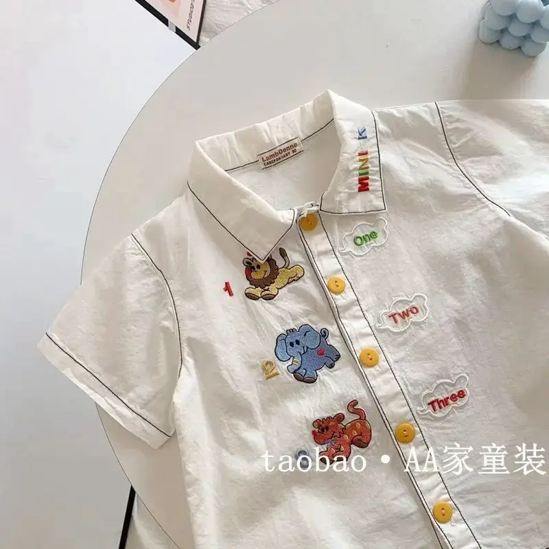 Thumbnail: Korean Summer Children Boys Polo Shirt Cotton Cartoon Embroidery Short Sleeve Ki