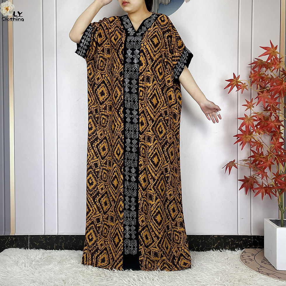 Thumbnail: New Style Fashion Dubai Women Dress African Abaya Cotton Printed Loose Boubou Ma