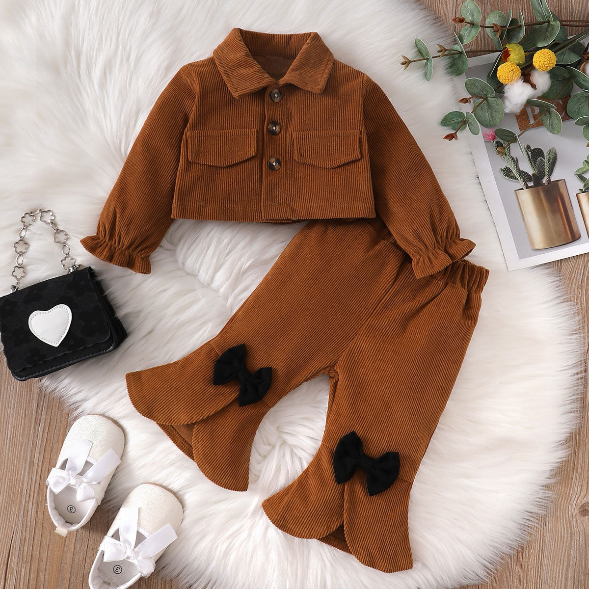 0-2-year-old newborn baby girls autumn and winter brown long-sleeved cardigan la