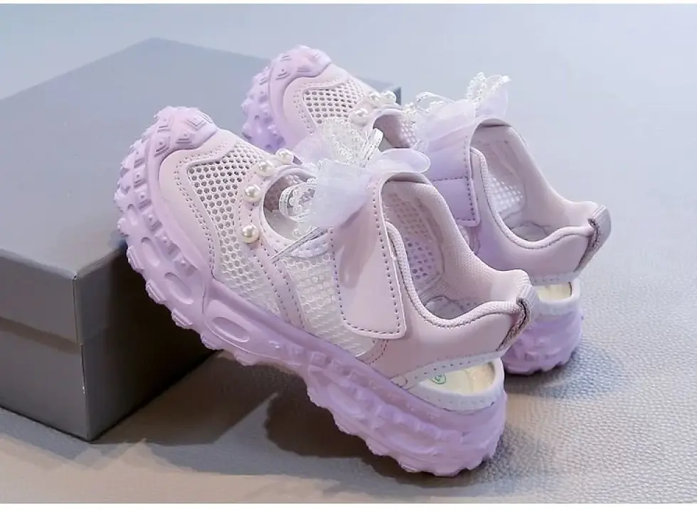 Thumbnail: PU Leather Sport Shoes For Girls Hollow Out Mesh Breathable Teenager Girl's Sand