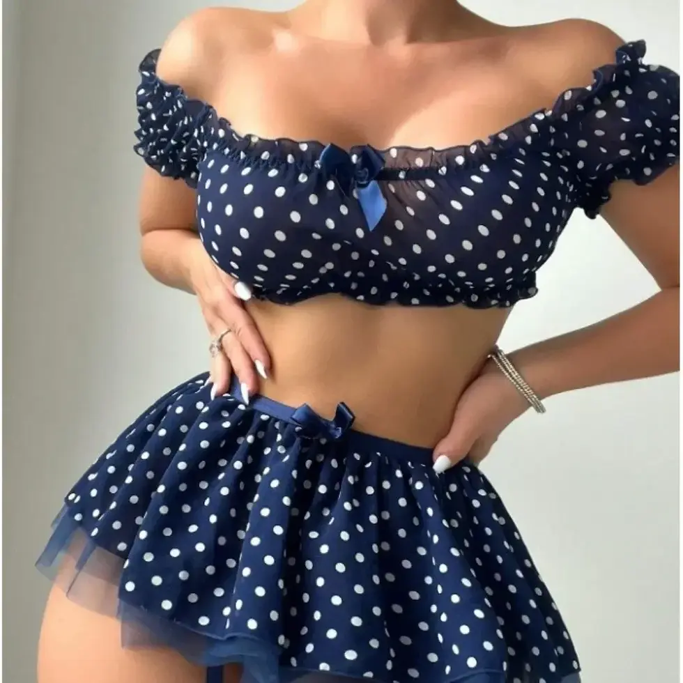Thumbnail: Women's Erotic  Short Skirt with Garter Straps Sexy Lingerie Women Sexy Polka Do