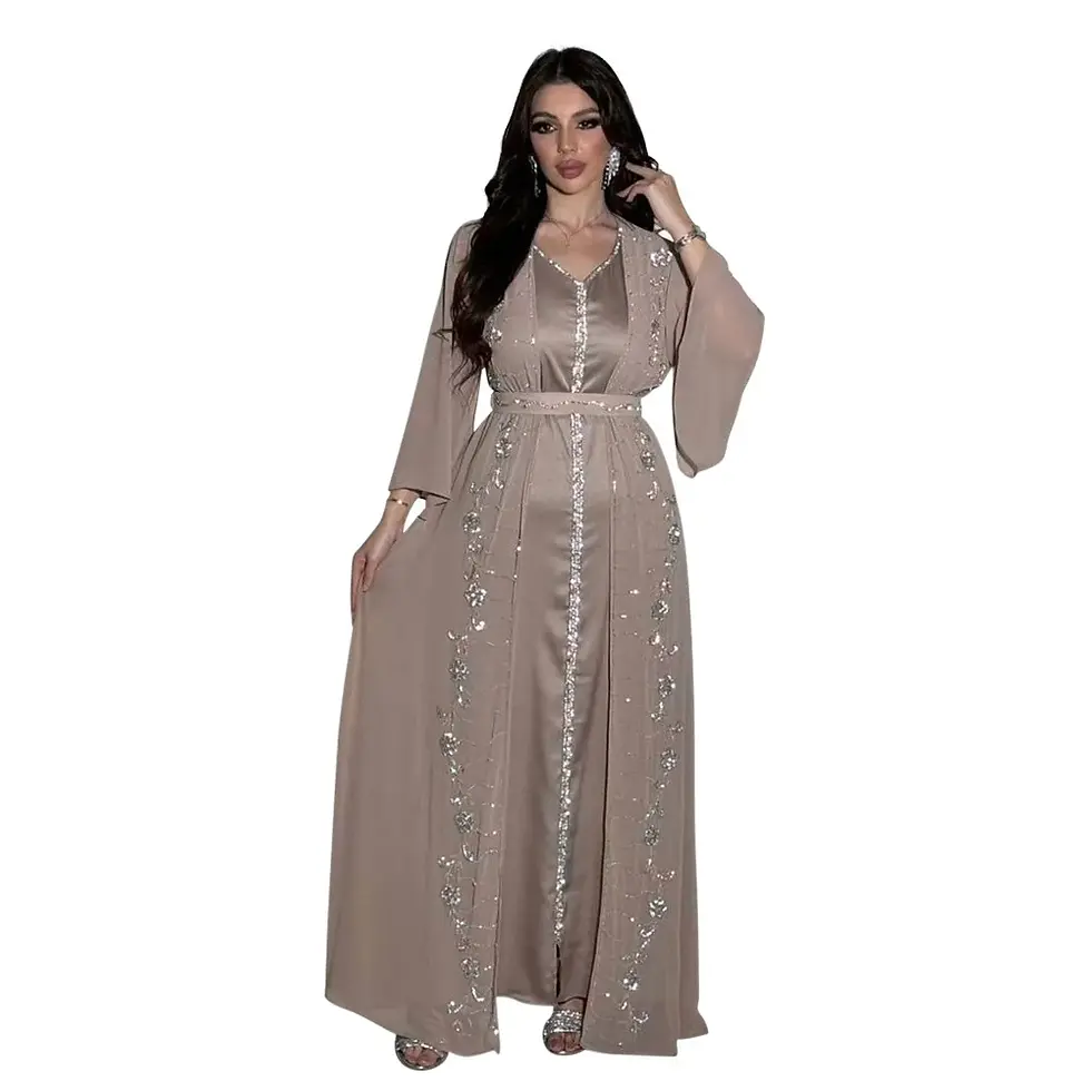 Thumbnail: Autumn Fashion Muslim Dresses for Women Muslim Long Sleeve V-neck Party Evening 
