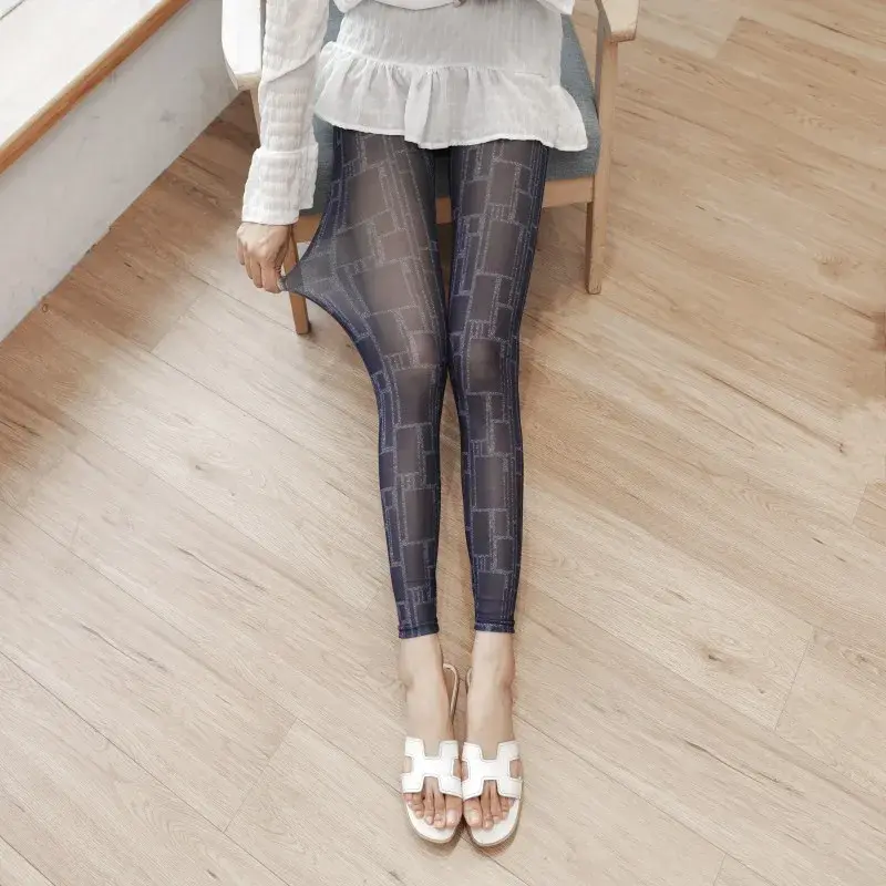 Thumbnail: New Summer Ultra-Thin Ice Silk Gauze Leggings Women Chiffon Cropped Pants High W