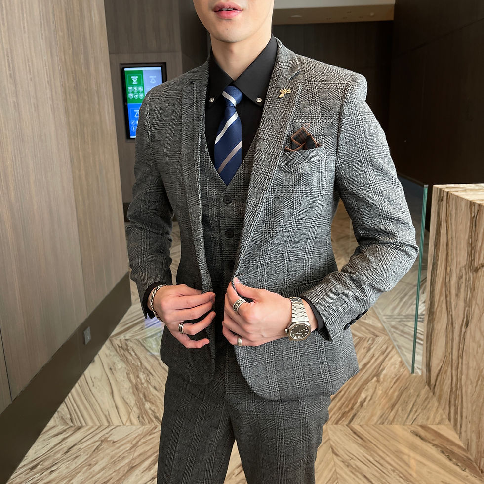 Thumbnail: British Korean Style High Quality Modified Plaid Three-Piece Suit for Men - Styl