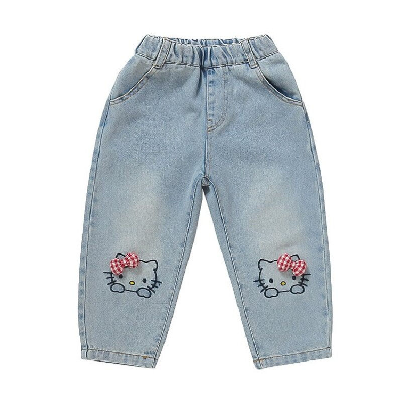 Thumbnail: Spring Autumn Girls Denim Pants Fashion Cartoon Hello Kitty Loose Straight Casua