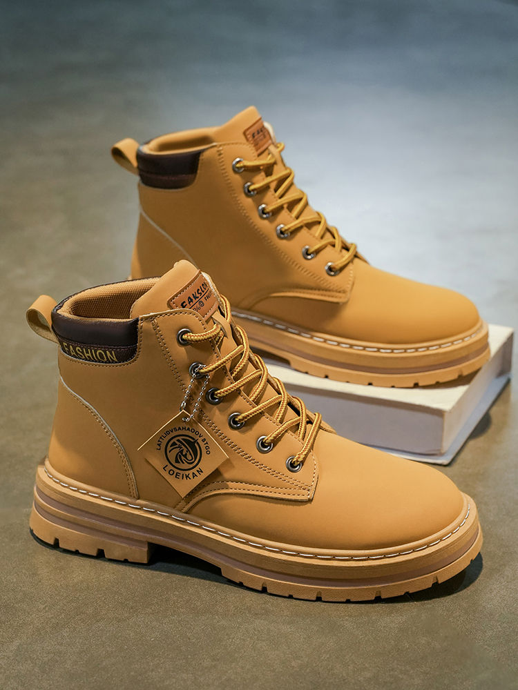 Thumbnail: Men's Fashionable High-Top Yellow Boots Casual Shoes Outdoor Off-Road Hiking Boo