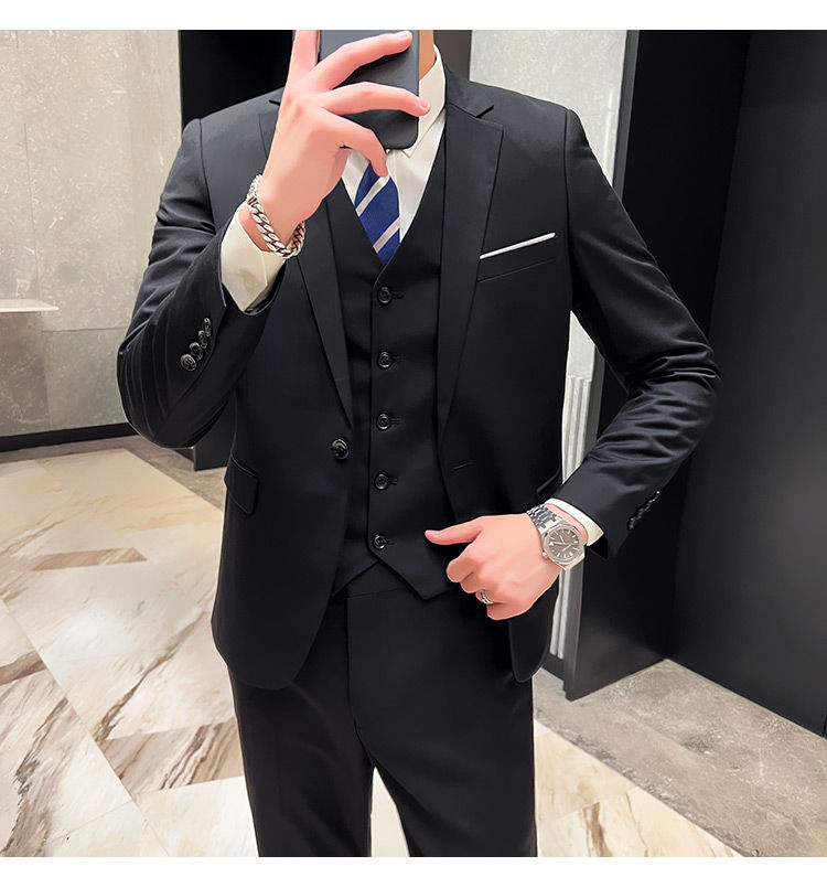 Thumbnail: Men's High-Quality 3-Piece Business Casual Wedding Suit Vest Trousers Set Handso