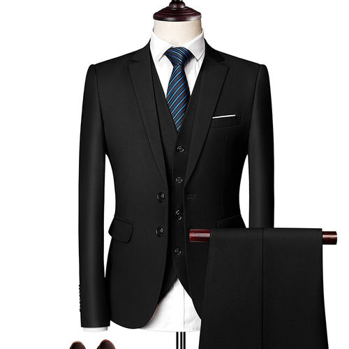 Thumbnail: Men's 3 Piece Suit Set Solid Color for Wedding Formal Business Dress Blazer Vest