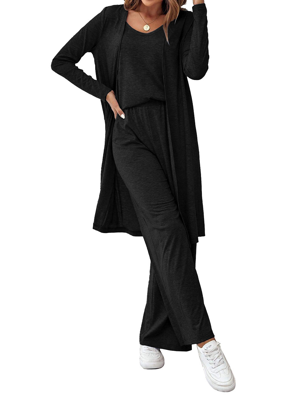 Thumbnail: Autumn new fashion casual loose three piece set women's vest pants cardigan thre