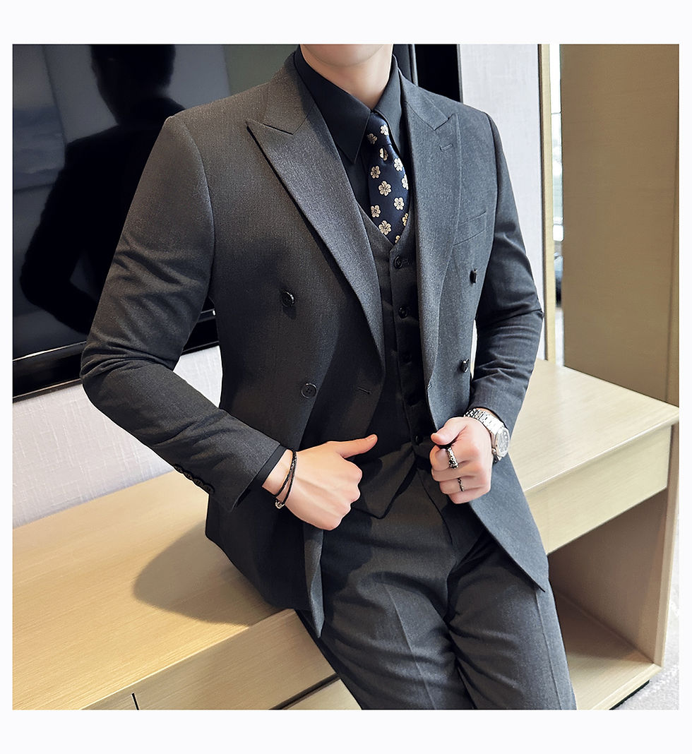 Thumbnail: M-6XL Blazer Vest Pants High -end Brand Gray Black Men's Casual Business Double 