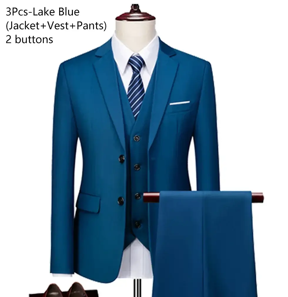 Thumbnail: Men's 3 Piece Suit Set Solid Color for Wedding Formal Business Dress Blazer Vest