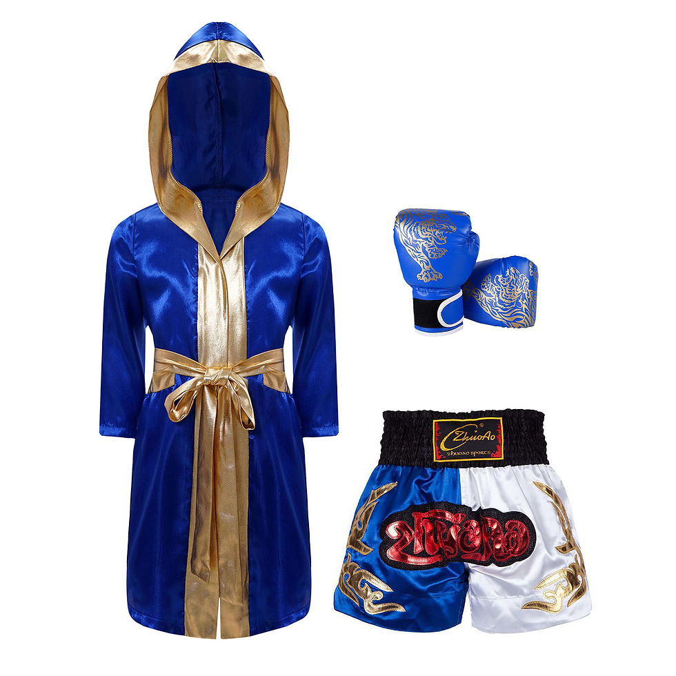 Thumbnail: Kids Boys Boxing Robe Boxer Cosplay Costume Long Sleeve Metallic Trim Satin Hood