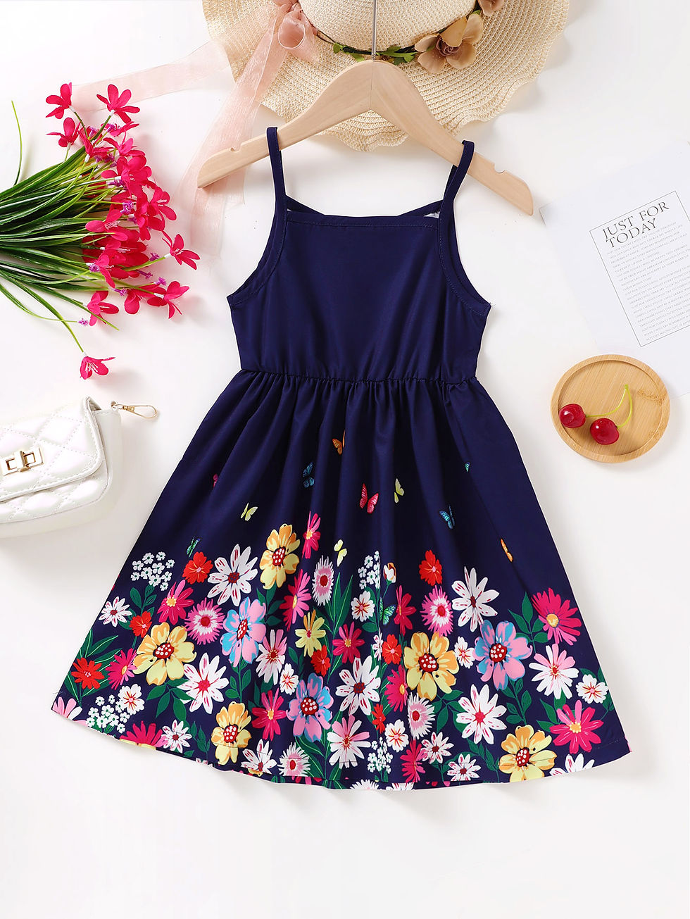 Thumbnail: Kids Girl Summer New Sling Dress Flower Print Suspenders Dresses Daily Comfortab