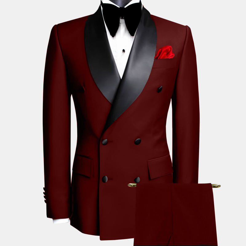 Thumbnail: Men Suit Black 2 Pieces Double Button With Black Lapel For Wedding Groom Busines