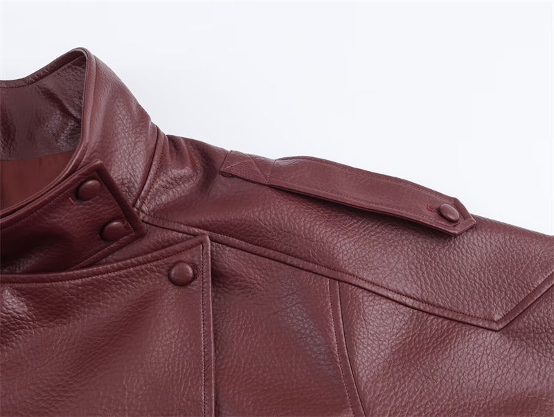 Thumbnail: Women's Jacket Fall 2025 New Black Long Sleeve Pebble Faux Leather Jacket Motorc