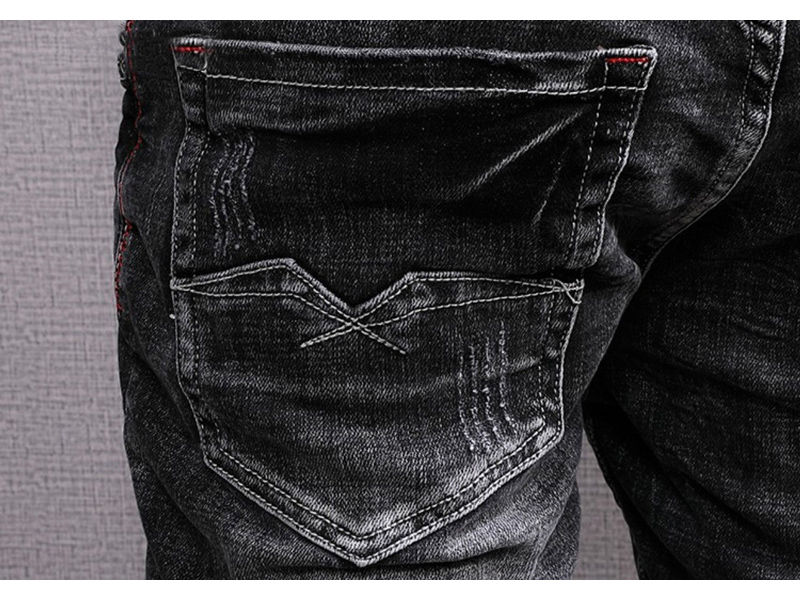 Thumbnail: Italian Style Fashion Men Jeans Retro Black Gray Slim Fit Ripped Jean Men Stretc