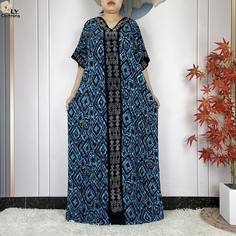 Thumbnail: New Style Fashion Dubai Women Dress African Abaya Cotton Printed Loose Boubou Ma