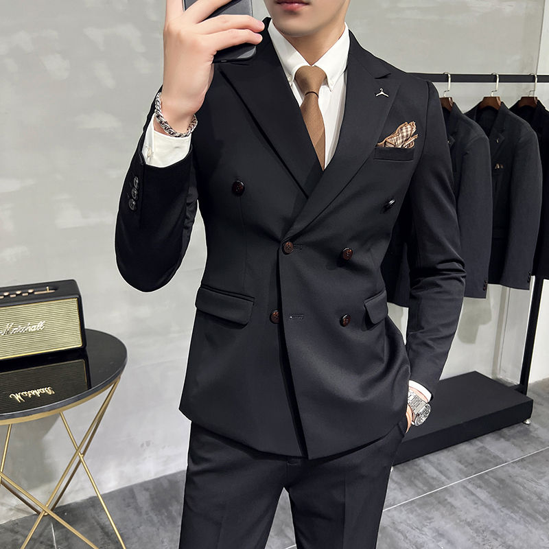 Thumbnail: ( Blazers + Pants ) Boutique Fashion Solid Color Double-breasted Men's Casual Bu
