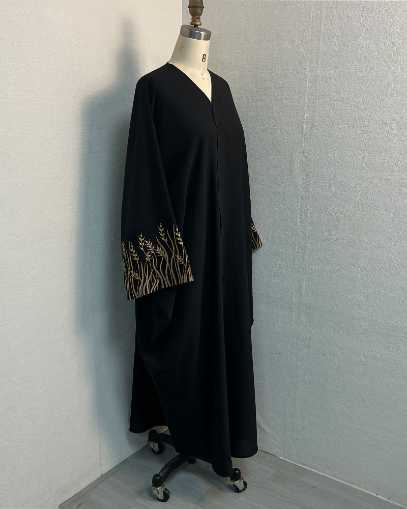 Thumbnail: Muslim Women Dress Elegant Black Embroidery Abaya Long Robe Dubai Luxury Eid Ram