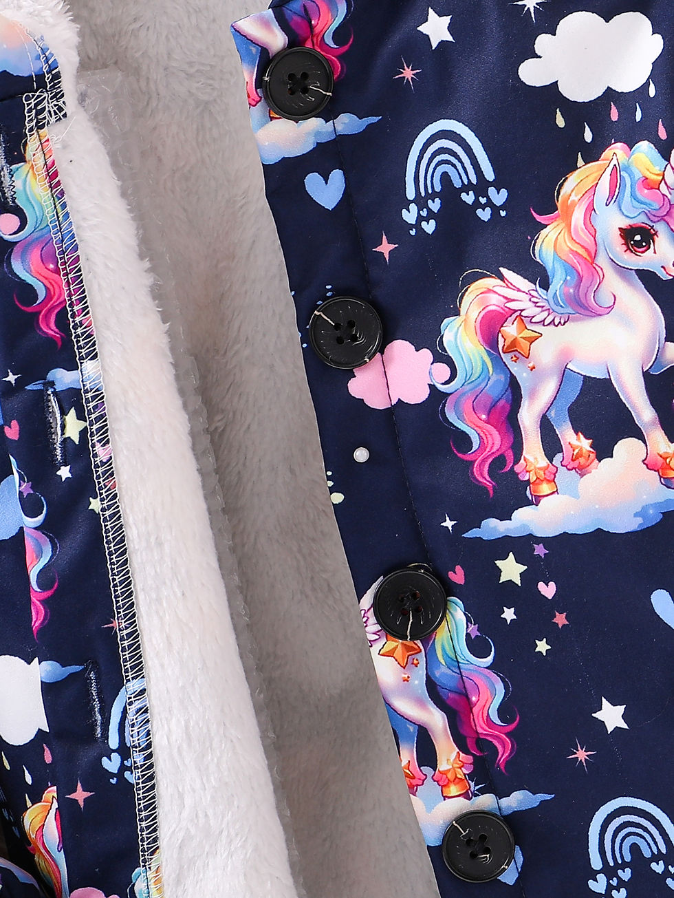 Thumbnail: Autumn And Winter Girl's Unicorn Rainbow White Cloud Print With Plush Hooded Sin