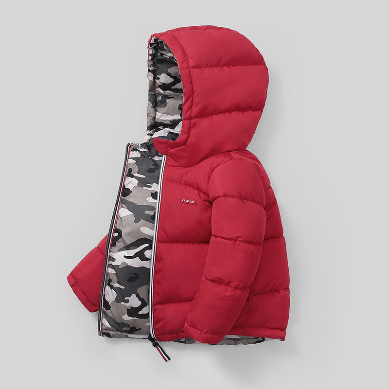 Thumbnail: Winter Boys Down Jackets Thicken Warm Double Sided Wear Hooded Kids Coat For 2-1