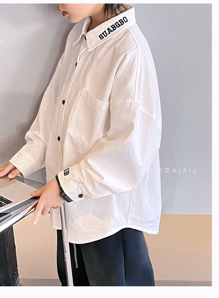 Thumbnail: New 3-12 Years Spring Autumn Boys Shirt Solid Color Single Breasted Stand Collar